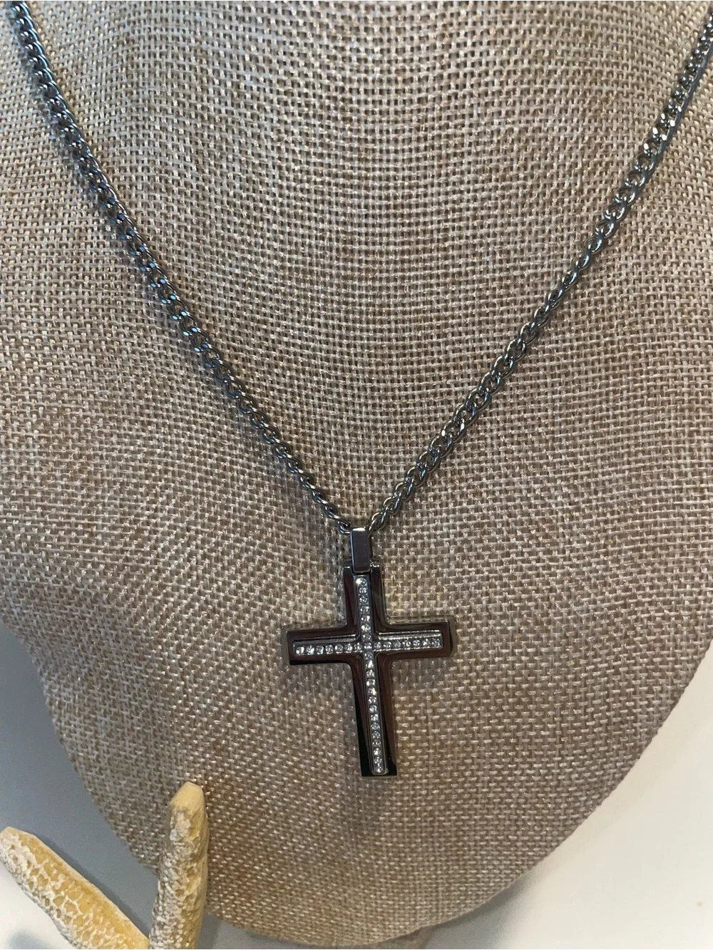 Cross Pendant Necklace in Gunmetal with Pavé Accents